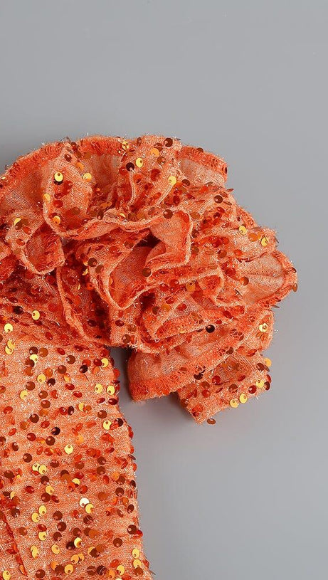 ASYMMETRIC SEQUIN MAXI DRESS IN ORANGE