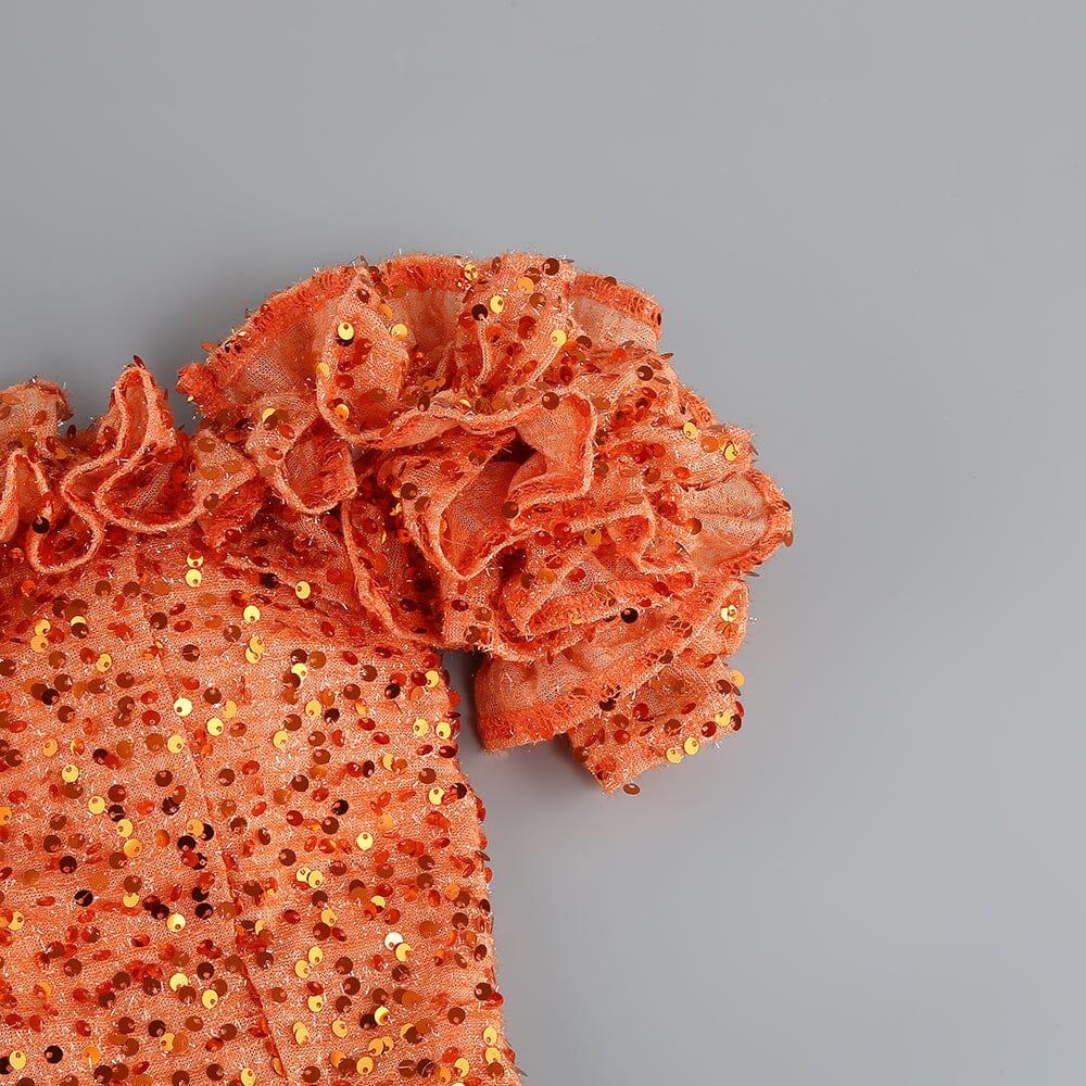 AIIZIE ASYMMETRIC SEQUIN MAXI DRESS IN ORANGE - product image
