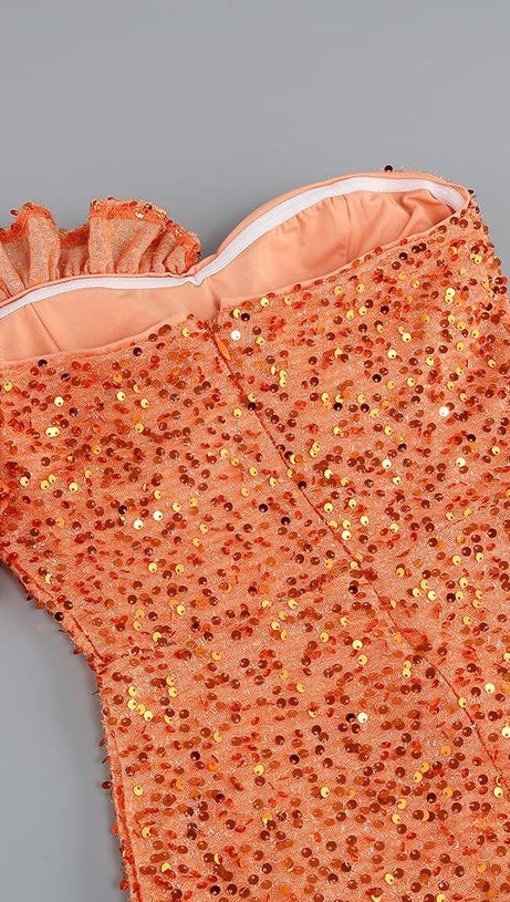 ASYMMETRIC SEQUIN MAXI DRESS IN ORANGE