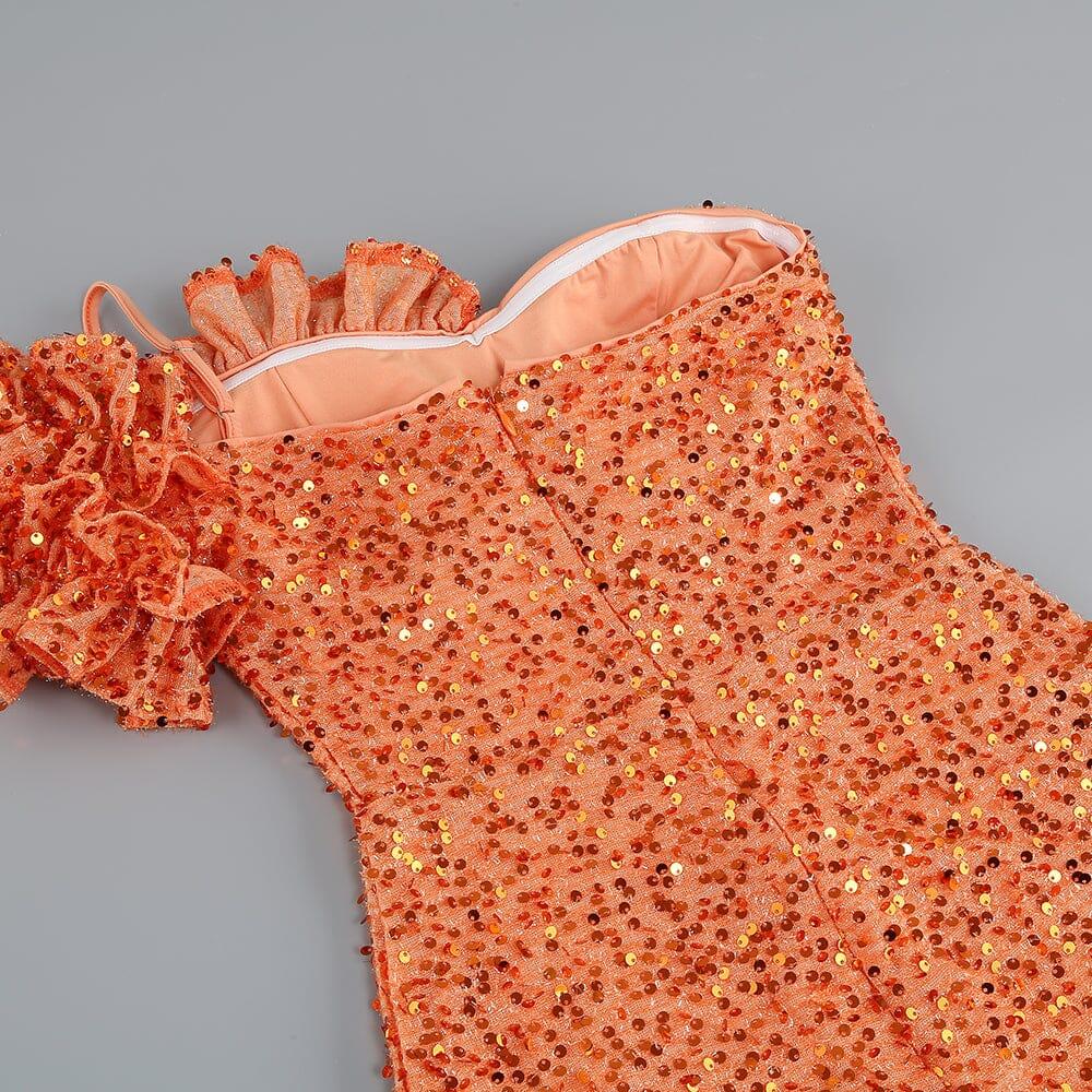 AIIZIE ASYMMETRIC SEQUIN MAXI DRESS IN ORANGE - product image