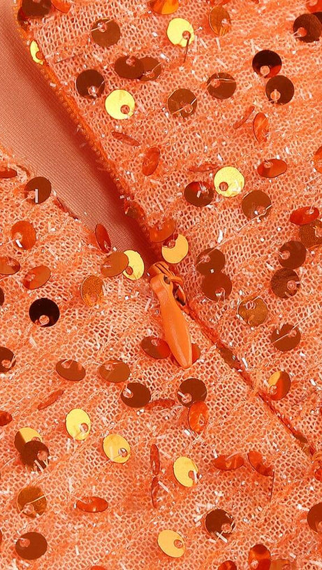 ASYMMETRIC SEQUIN MAXI DRESS IN ORANGE
