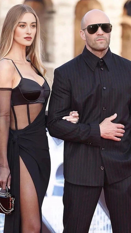 BANDAGE CORSET LOOK MAXI DRESS IN BLACK