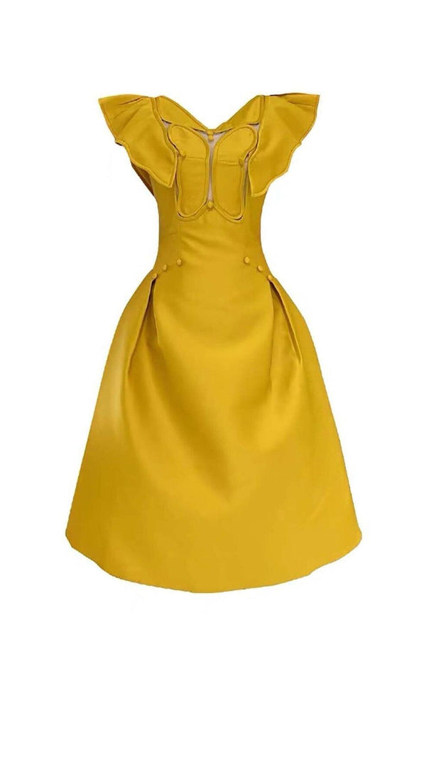 AIIZIE BUTTERFLY SLEEVE MIDI DRESS IN YELLOW - product image