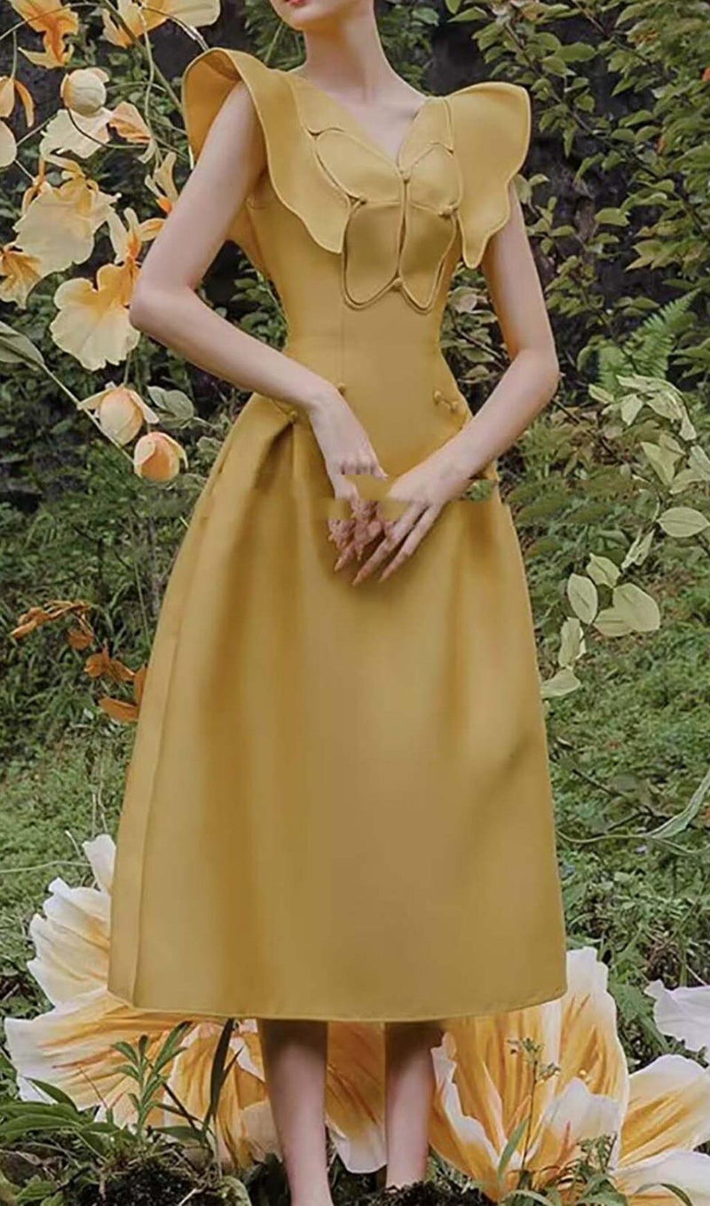 BUTTERFLY SLEEVE MIDI DRESS IN YELLOW