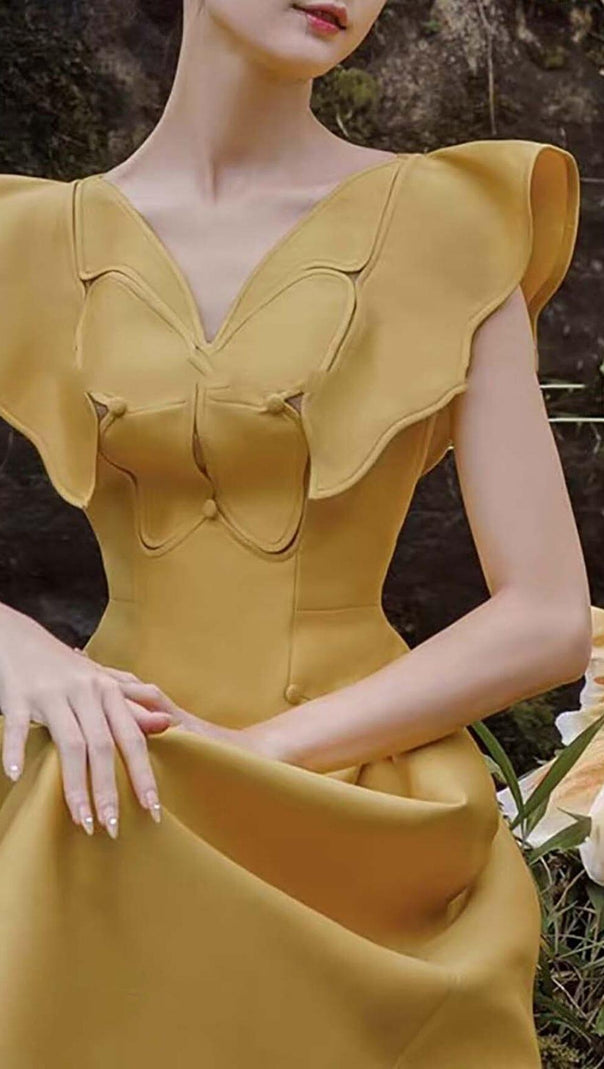 AIIZIE BUTTERFLY SLEEVE MIDI DRESS IN YELLOW - product image