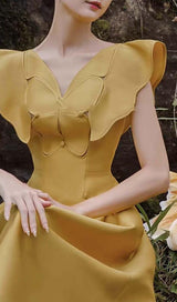 BUTTERFLY SLEEVE MIDI DRESS IN YELLOW