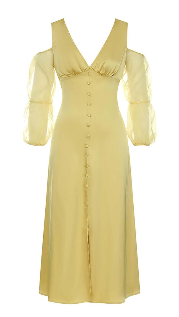 AIIZIE BUTTON FRONT SPLIT THIGH MIDI DRESS IN YELLOW - product image