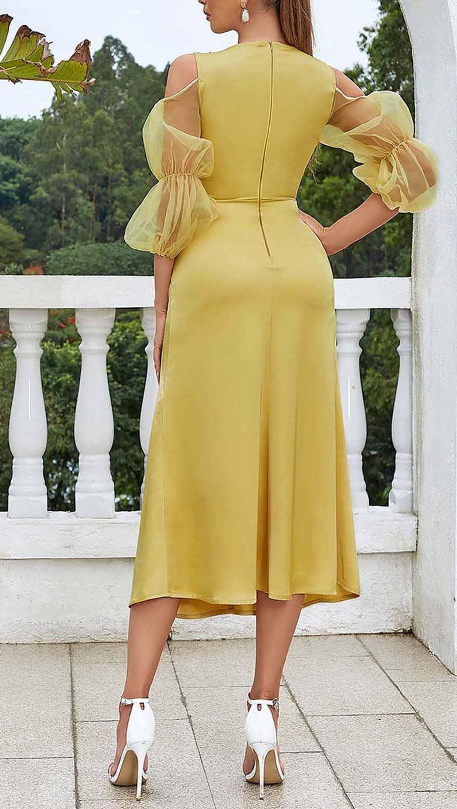 BUTTON FRONT SPLIT THIGH MIDI DRESS IN YELLOW
