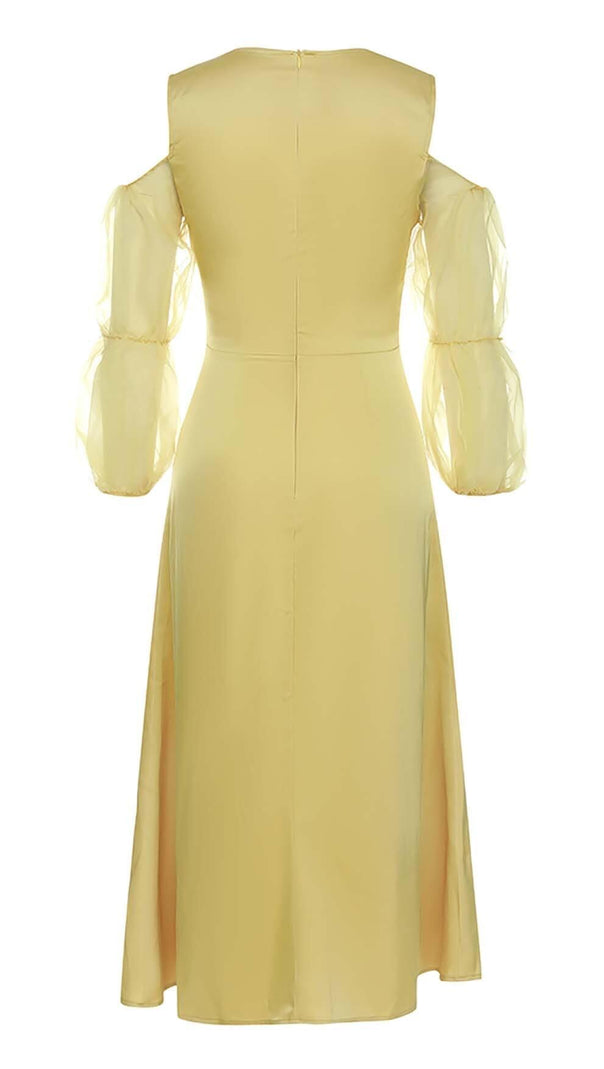 AIIZIE BUTTON FRONT SPLIT THIGH MIDI DRESS IN YELLOW - product image