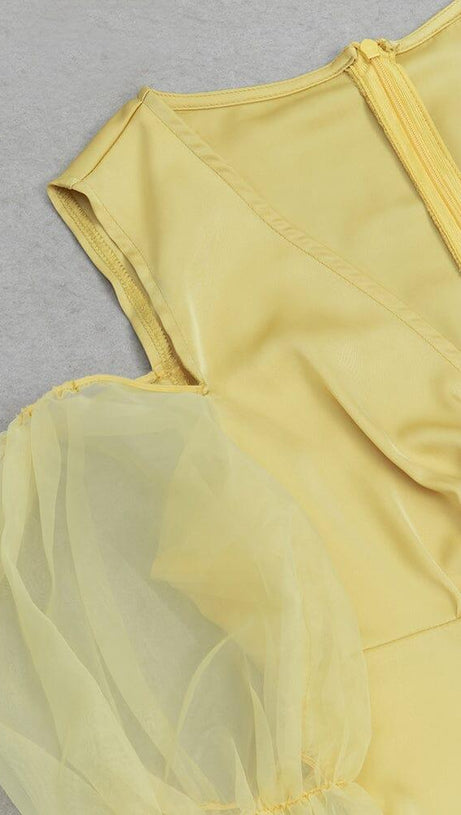 BUTTON FRONT SPLIT THIGH MIDI DRESS IN YELLOW