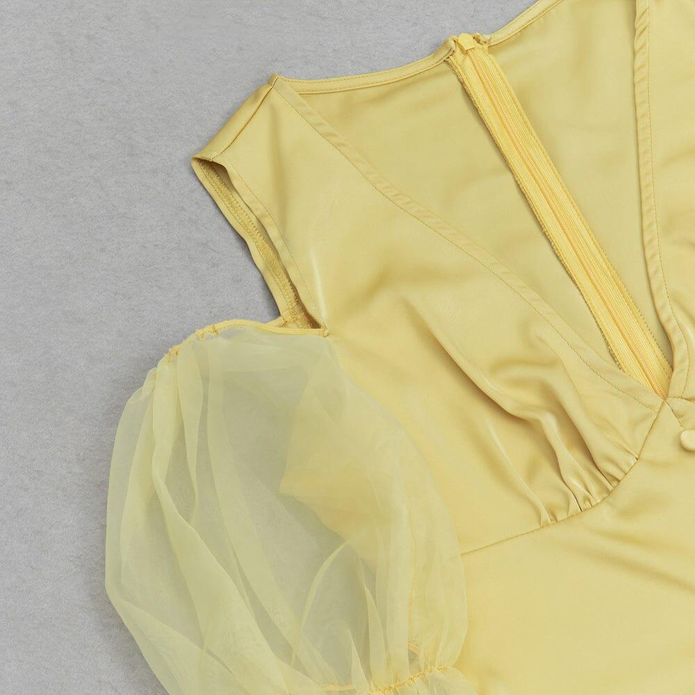 AIIZIE BUTTON FRONT SPLIT THIGH MIDI DRESS IN YELLOW - product image