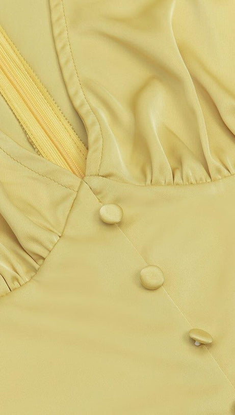 BUTTON FRONT SPLIT THIGH MIDI DRESS IN YELLOW