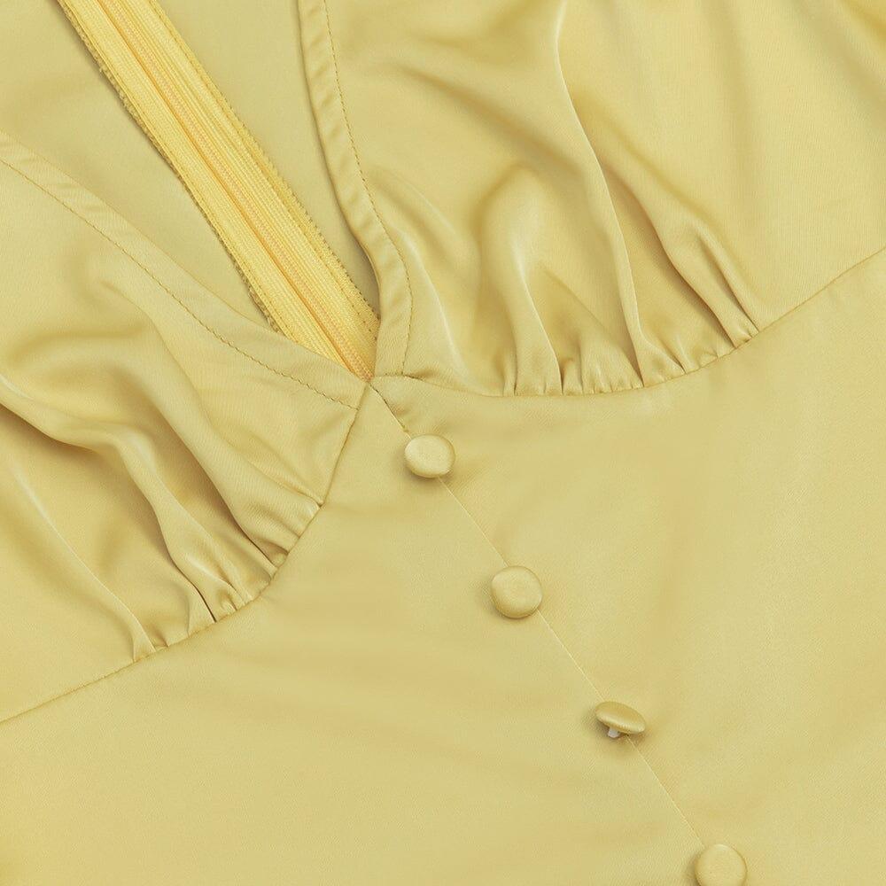 AIIZIE BUTTON FRONT SPLIT THIGH MIDI DRESS IN YELLOW - product image