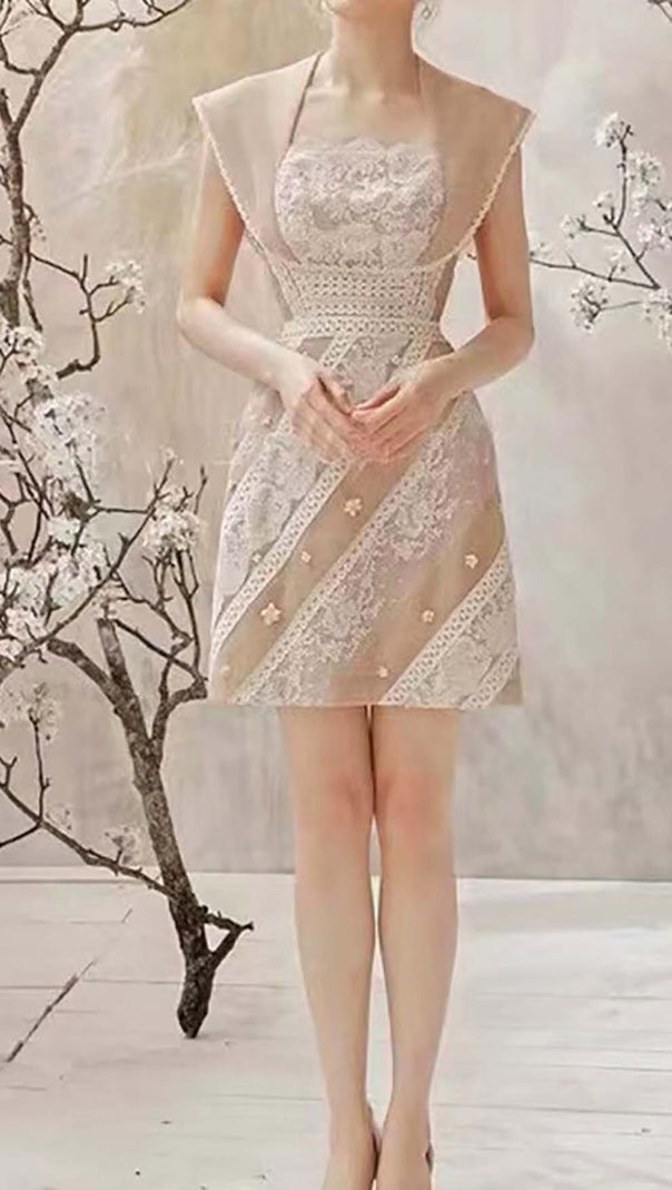 AIIZIE CAP SLEEVE FLORAL A-LINE MINI DRESS IN WHITE - product image