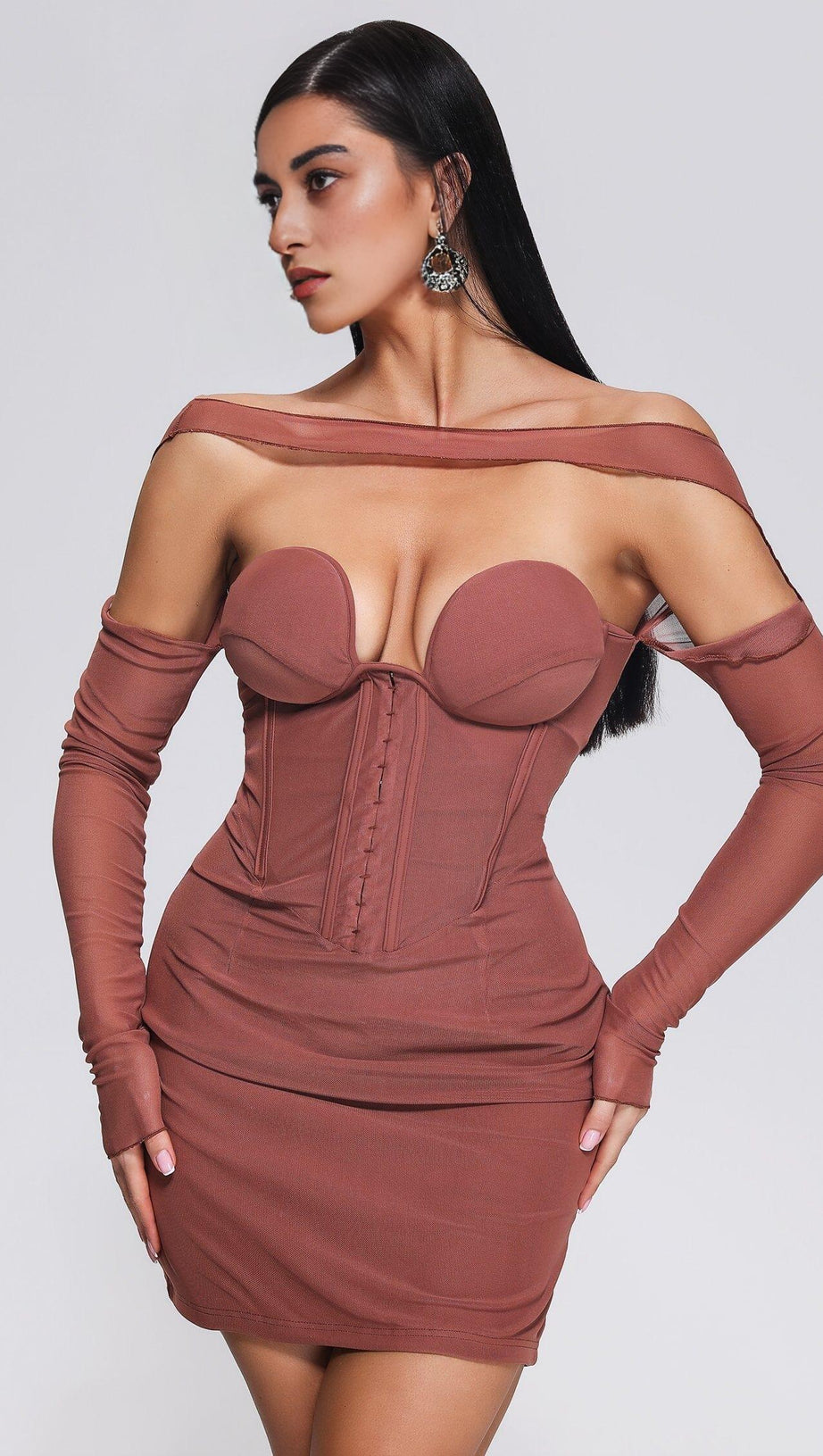 CORSET MESH MINI DRESS