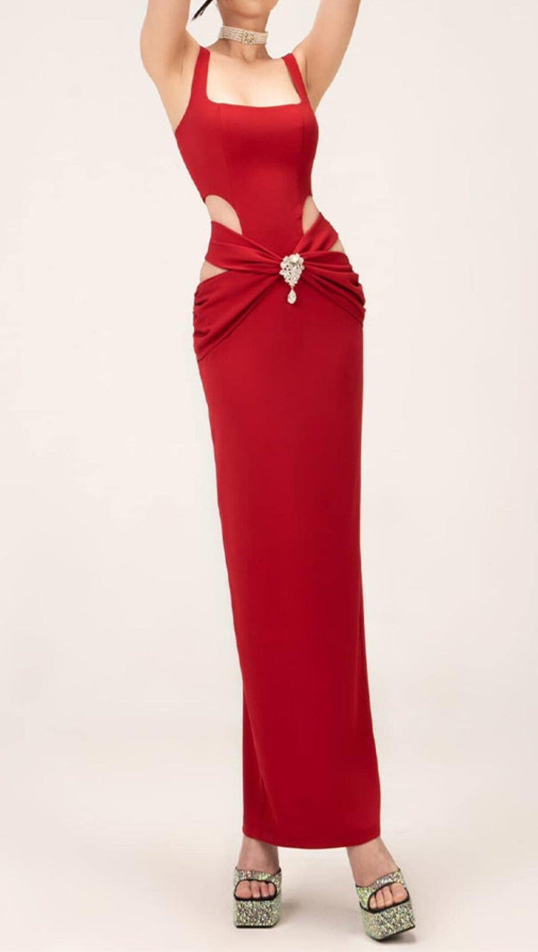 AIIZIE CRTSRAL EMBELLISHED HOLLOW MIDI DRESS IN WINE - product image