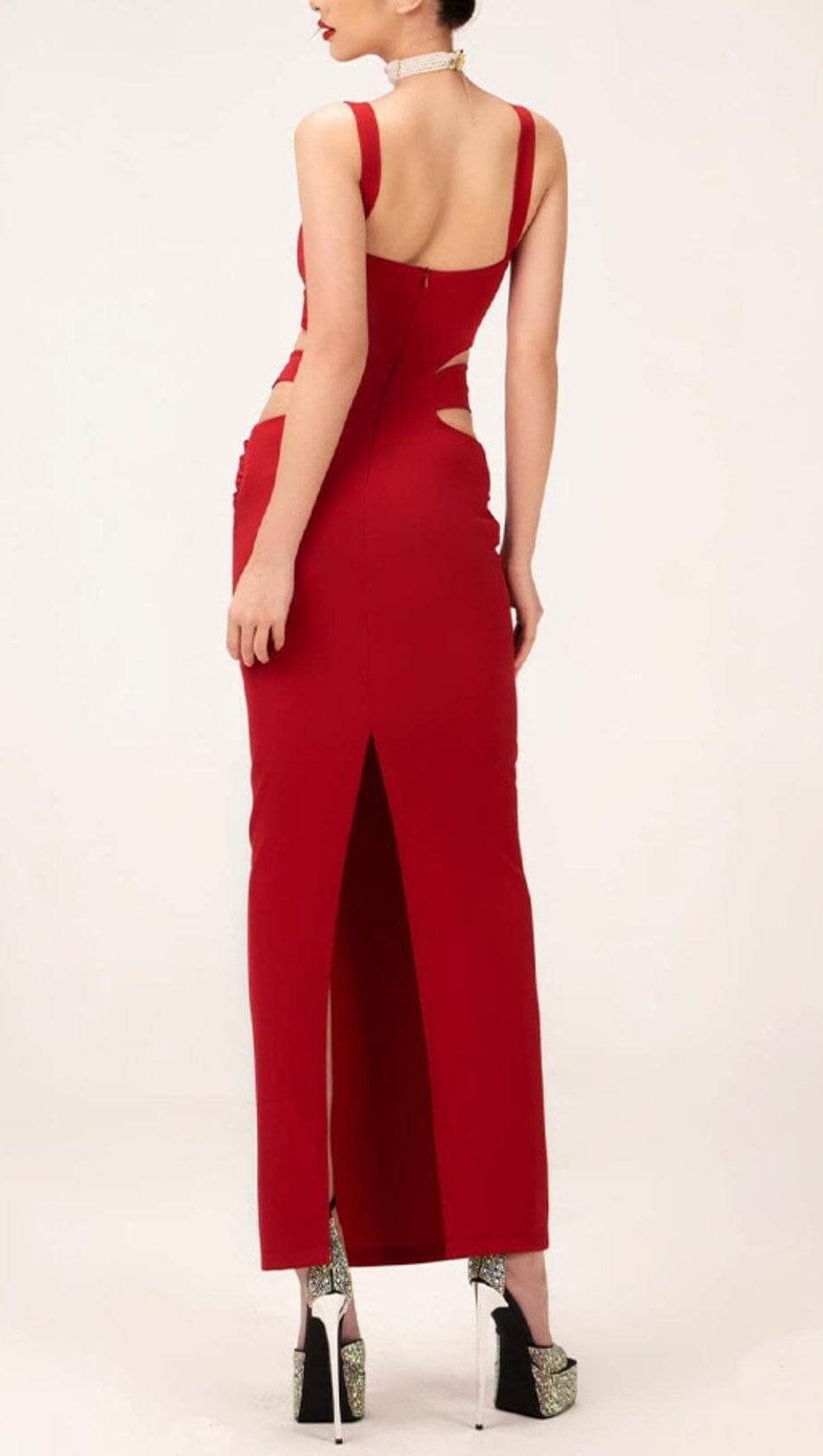 CRTSRAL EMBELLISHED HOLLOW MIDI DRESS IN WINE