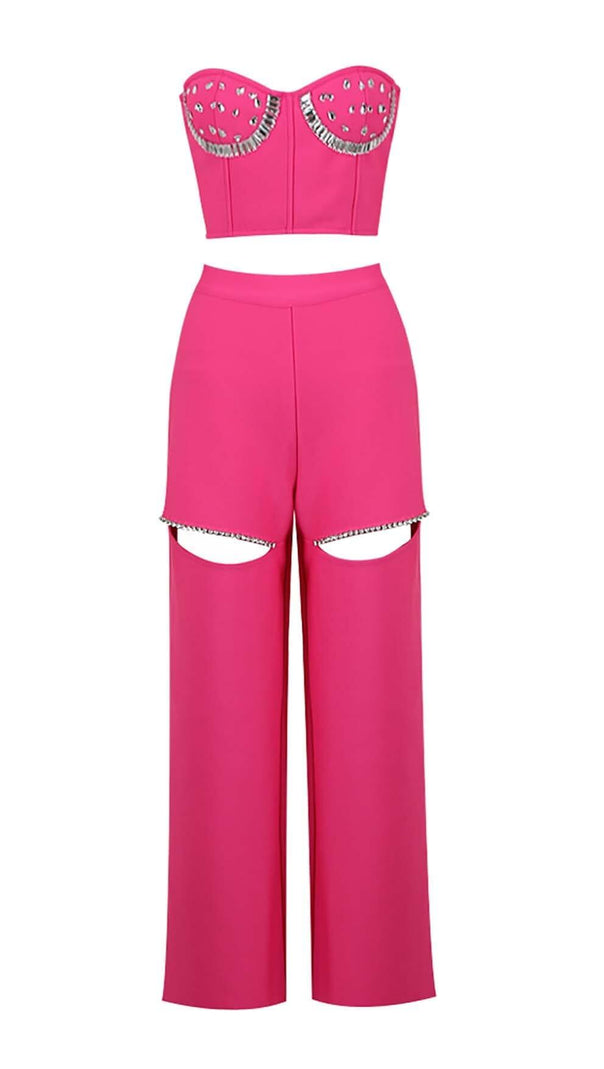 AIIZIE CRYSTAL STITCHED CUTOUT TWO PIECE SET IN PINK - product image