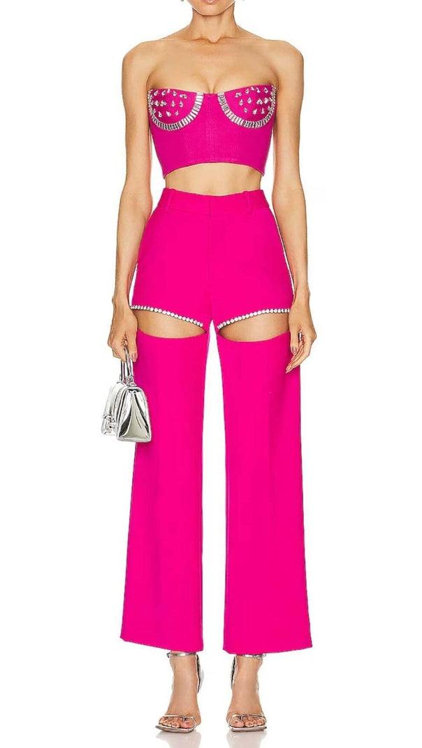 AIIZIE CRYSTAL STITCHED CUTOUT TWO PIECE SET IN PINK - product image