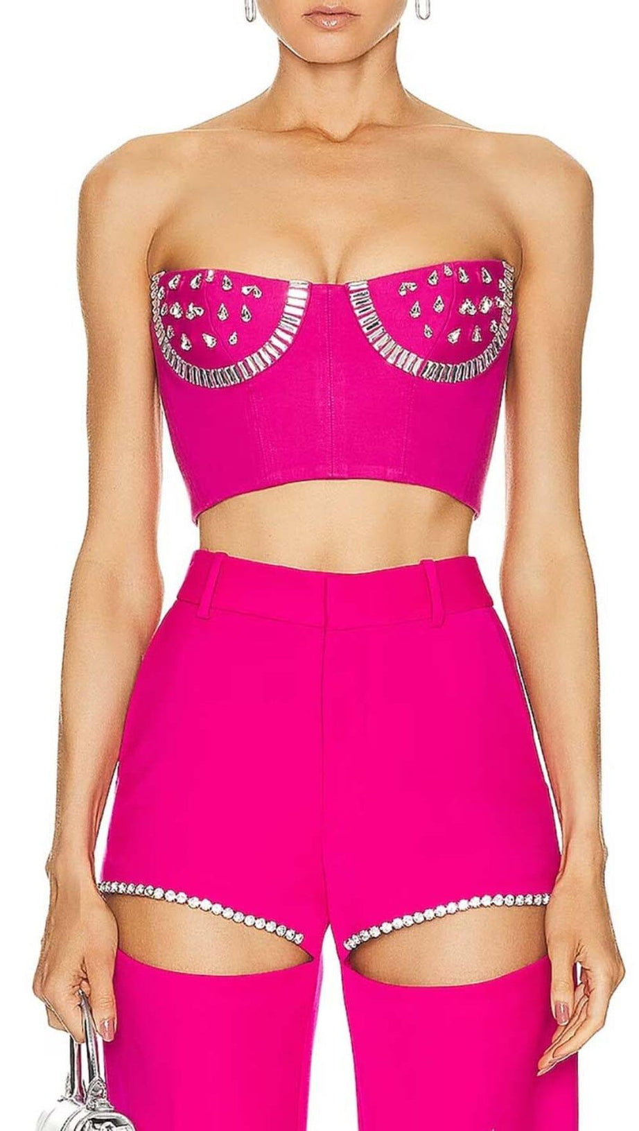 CRYSTAL STITCHED CUTOUT TWO PIECE SET IN PINK