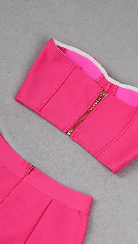 CRYSTAL STITCHED CUTOUT TWO PIECE SET IN PINK