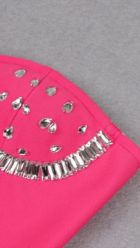 CRYSTAL STITCHED CUTOUT TWO PIECE SET IN PINK