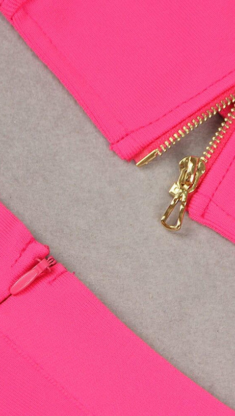 CRYSTAL STITCHED CUTOUT TWO PIECE SET IN PINK