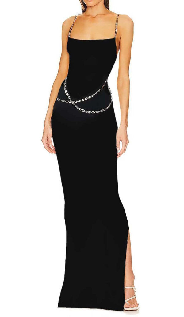 Crystal STRAPPY BANDAGE MAXI DRESS IN BLACK