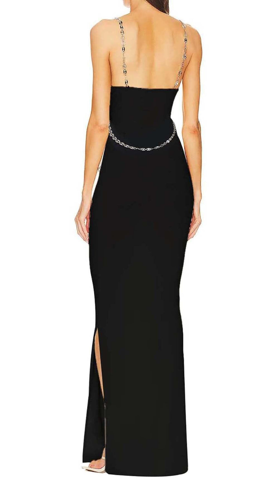 ABITO LUNGO CON FASCE E SPALLINE DI CRISTALLI NERO