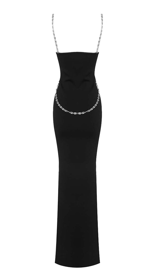 AIIZIE CRYSTAL STRAPPY BANDAGE MAXI DRESS IN BLACK - product image