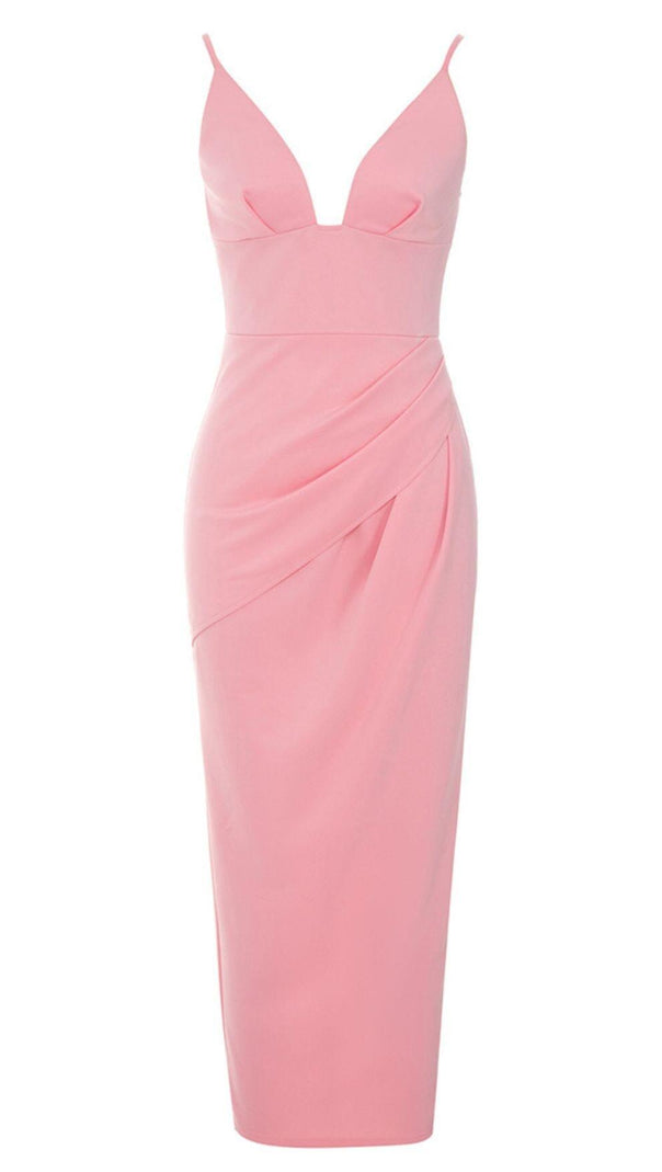 AIIZIE SATIN STRAPY SPLIT MIDI DRESS IN PINK - product image