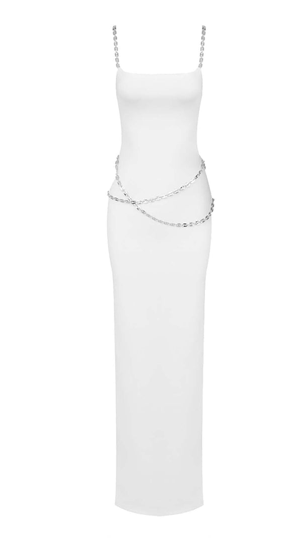 AIIZIE CRYSTAL STRAPPY BANDAGE MAXI DRESS IN WHITE - product image
