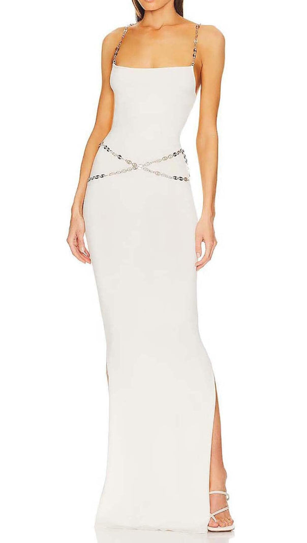 AIIZIE CRYSTAL STRAPPY BANDAGE MAXI DRESS IN WHITE - product image