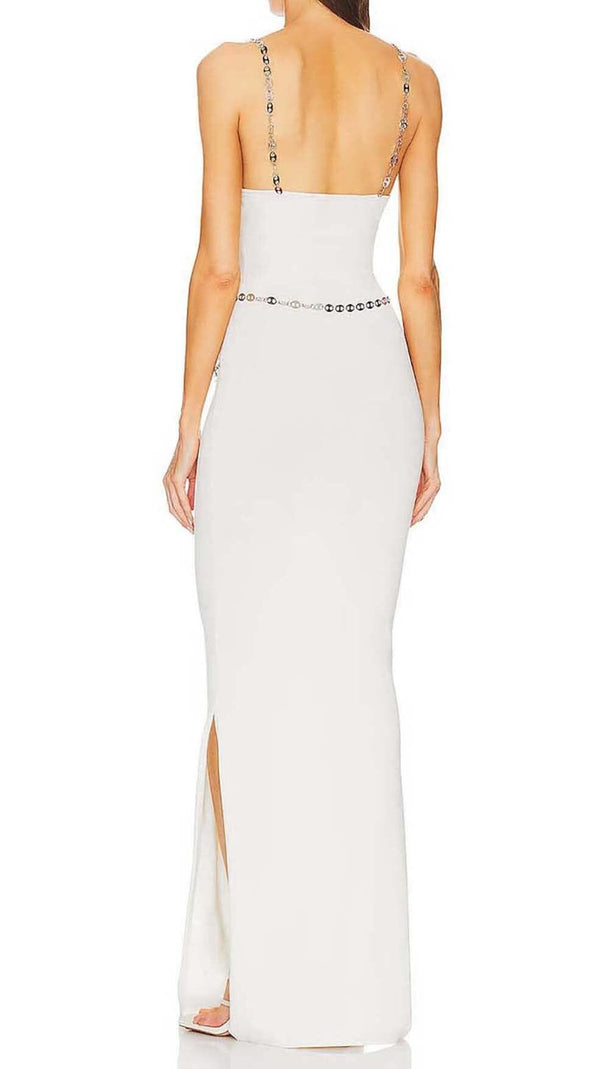 AIIZIE CRYSTAL STRAPPY BANDAGE MAXI DRESS IN WHITE - product image