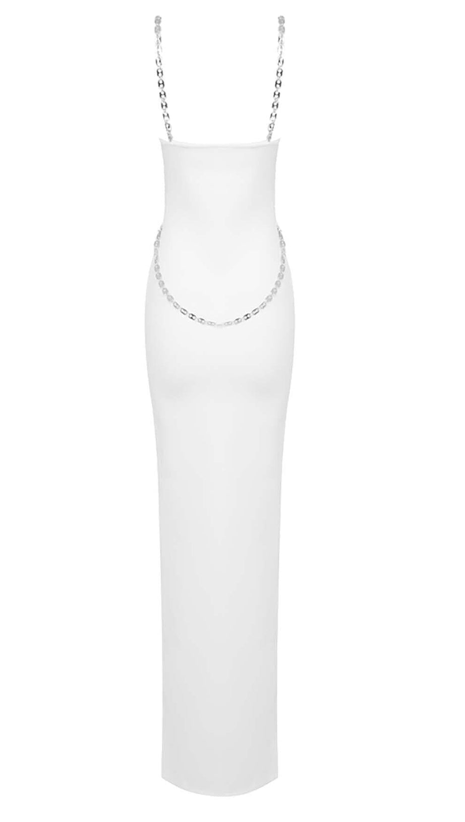 BANDAGE-MAXIKLEID MIT KRISTALLRIEMEN IN WEISS