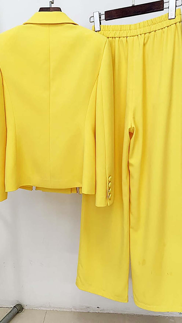 AIIZIE CRYSTAL TRIM CUTOUT JACKET SUIT IN YELLOW - product image