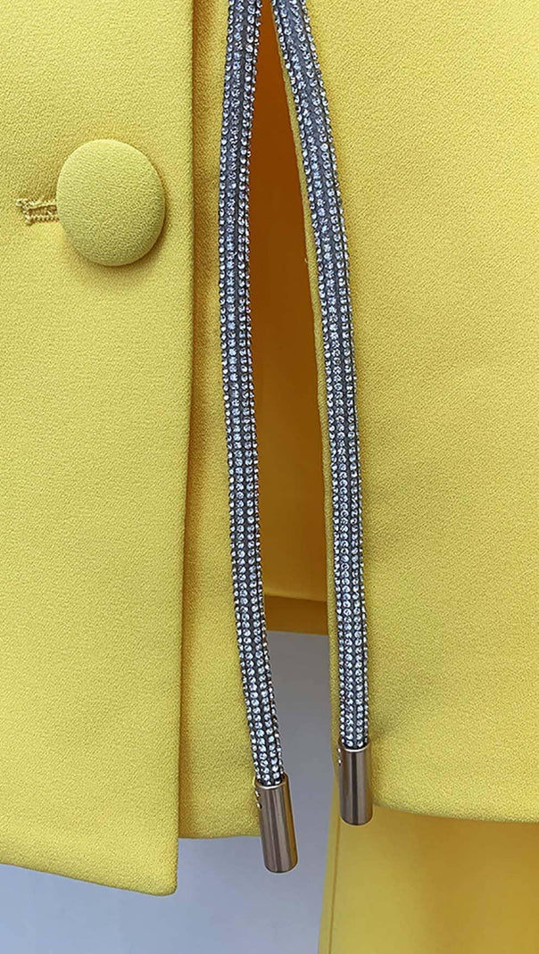 AIIZIE CRYSTAL TRIM CUTOUT JACKET SUIT IN YELLOW - product image