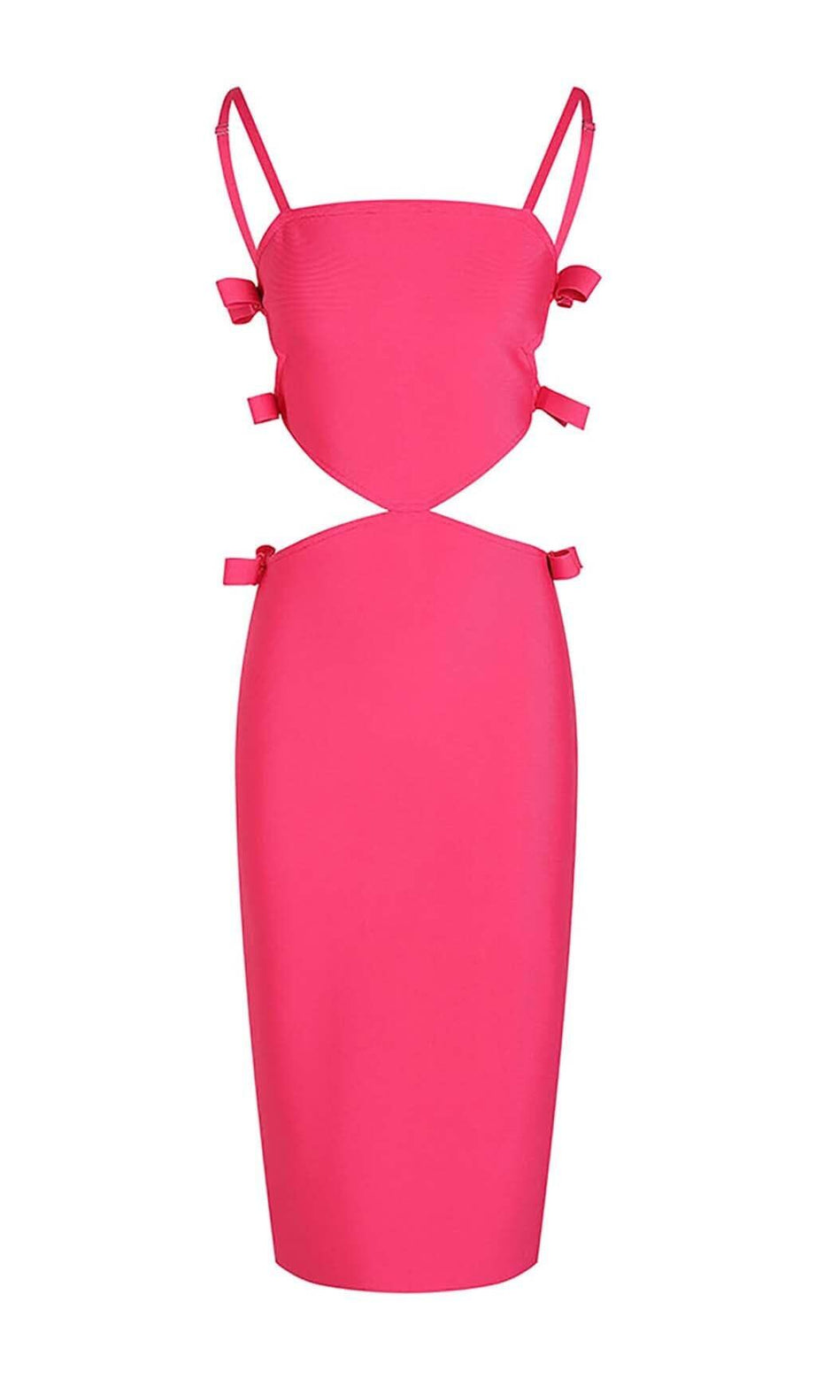 ABITO MIDI CON SPALLINE E TAGLIO ROSA