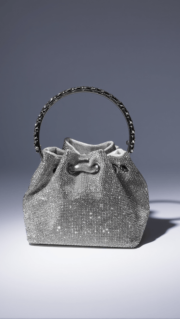 AIIZIE MATTEA CRYSTAL EMBELLISHED BUCKET BAG IN SILVER - product image