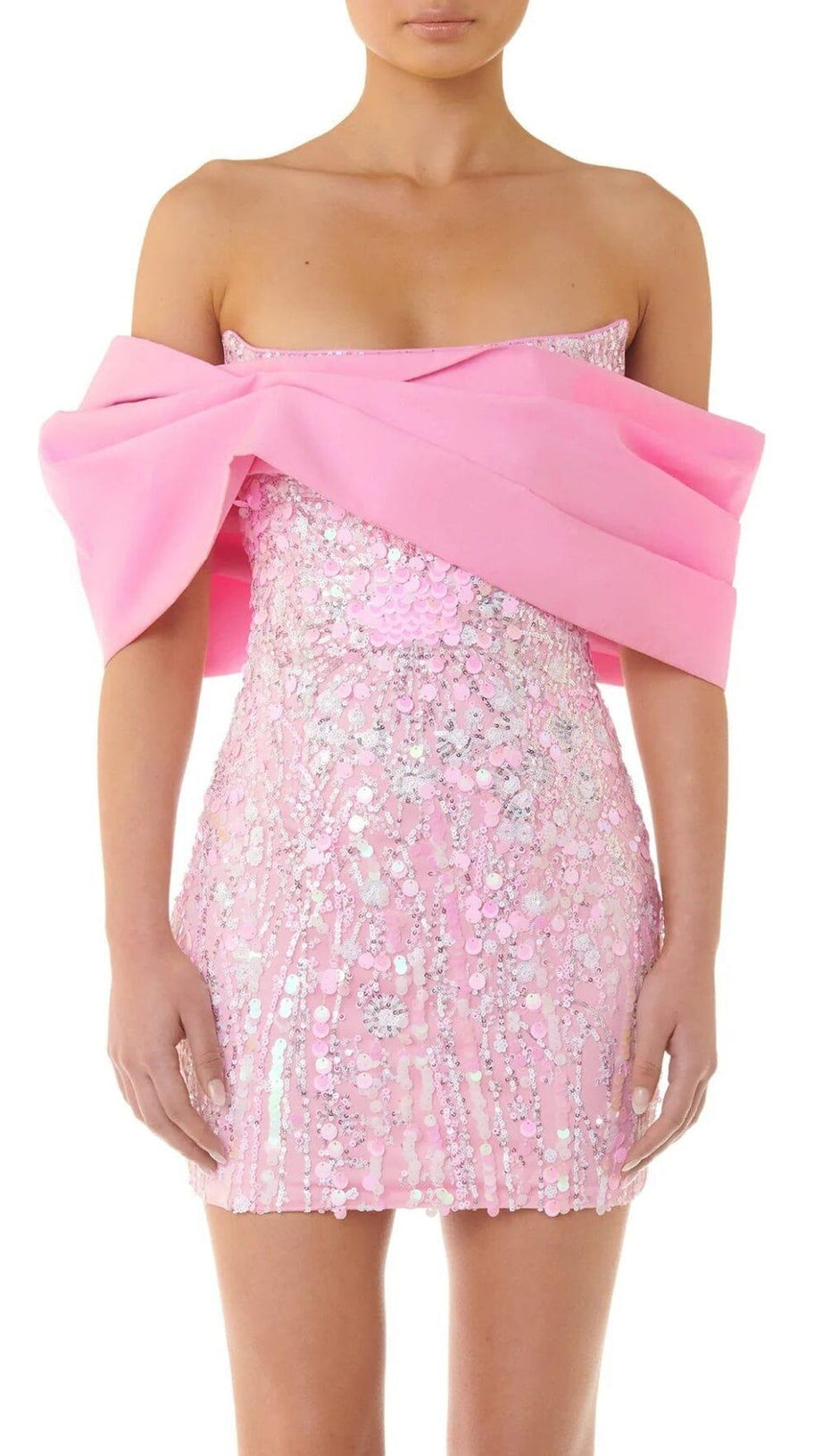 EMBELLISHED SEQUIN MINI DRESS IN CANDY PINK