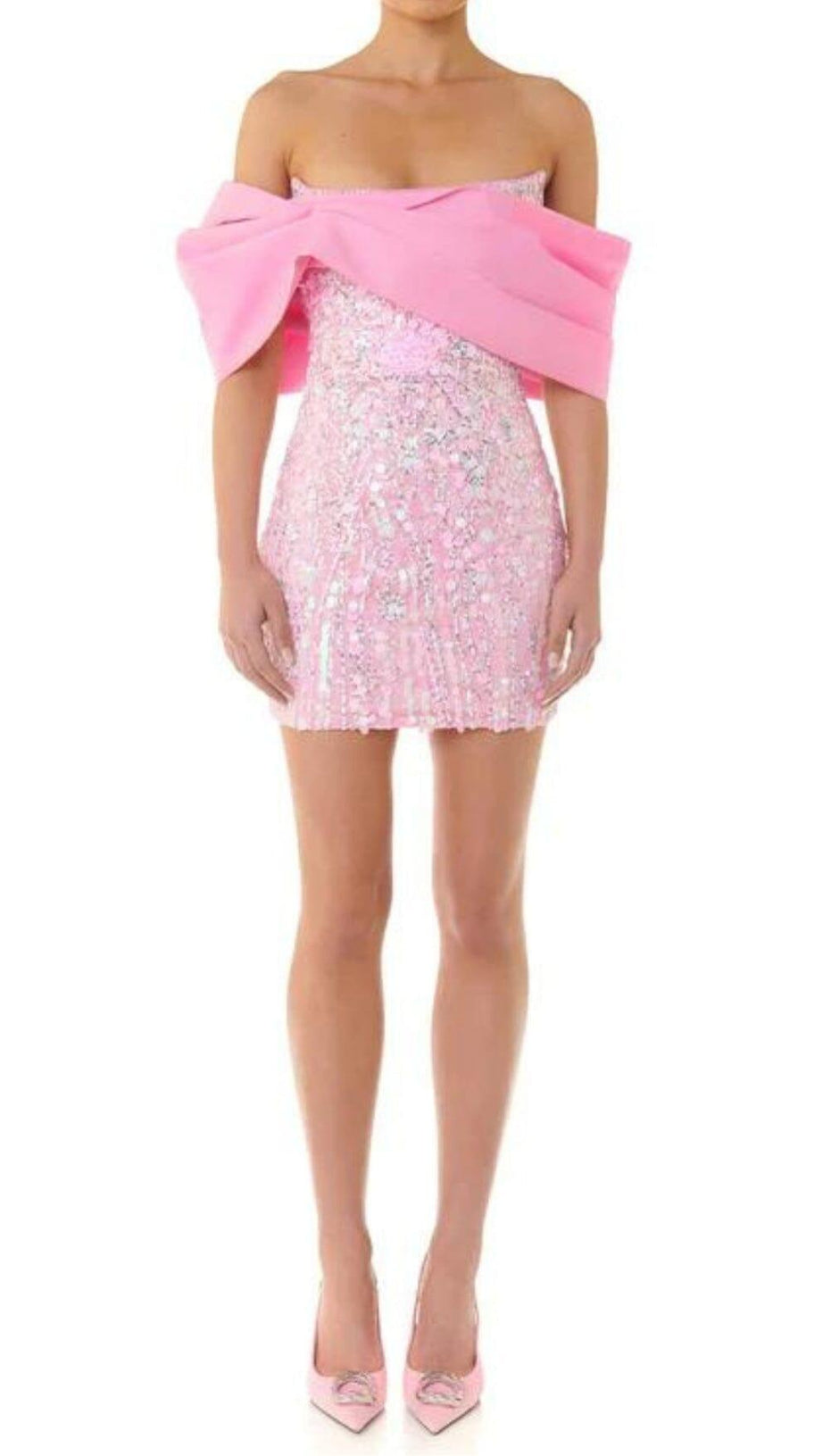 EMBELLISHED SEQUIN MINI DRESS IN CANDY PINK