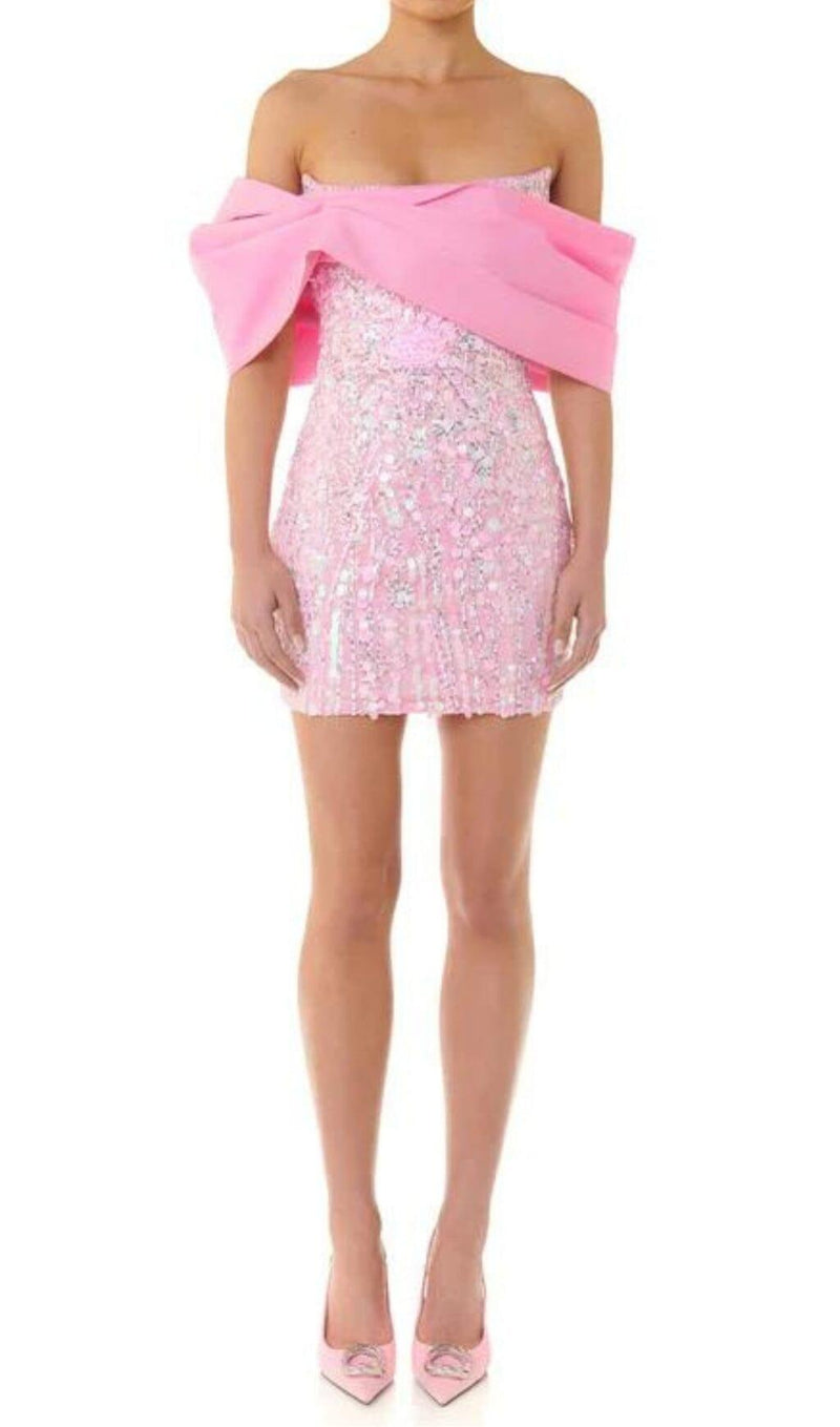 EMBELLISHED SEQUIN MINI DRESS IN CANDY PINK