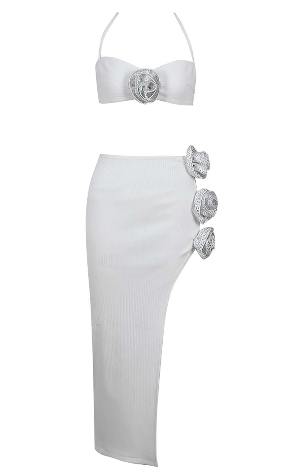 VERZIERTES TOP MIT HIGH-LOW-KLEID IN WEISS