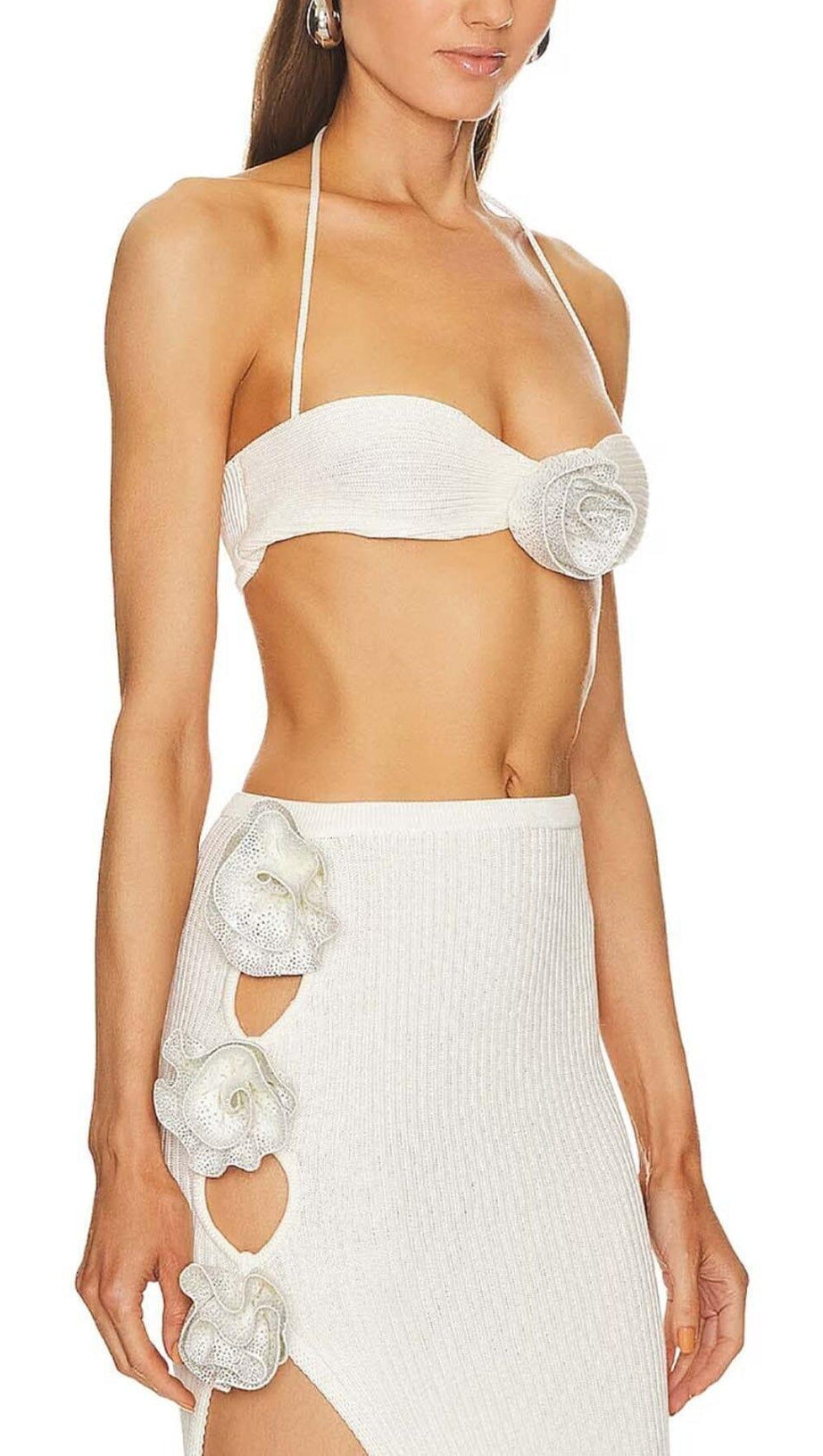 EMBELLISHED TOP WITH HIGH-LOW DRESS IN WHITE