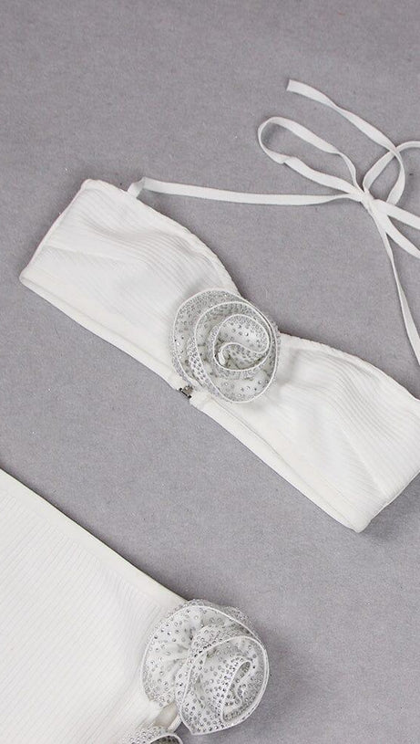 EMBELLISHED TOP WITH HIGH-LOW DRESS IN WHITE