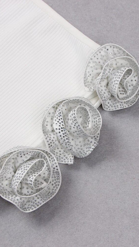 EMBELLISHED TOP WITH HIGH-LOW DRESS IN WHITE