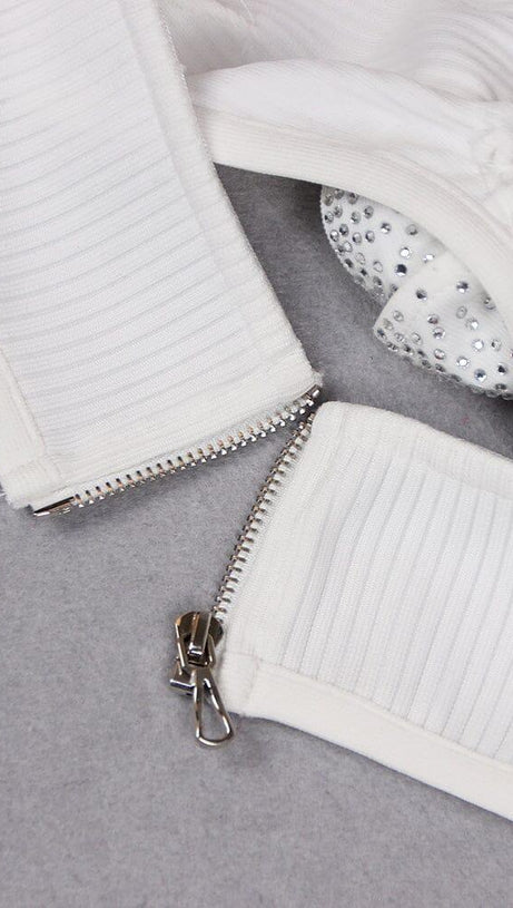 EMBELLISHED TOP WITH HIGH-LOW DRESS IN WHITE