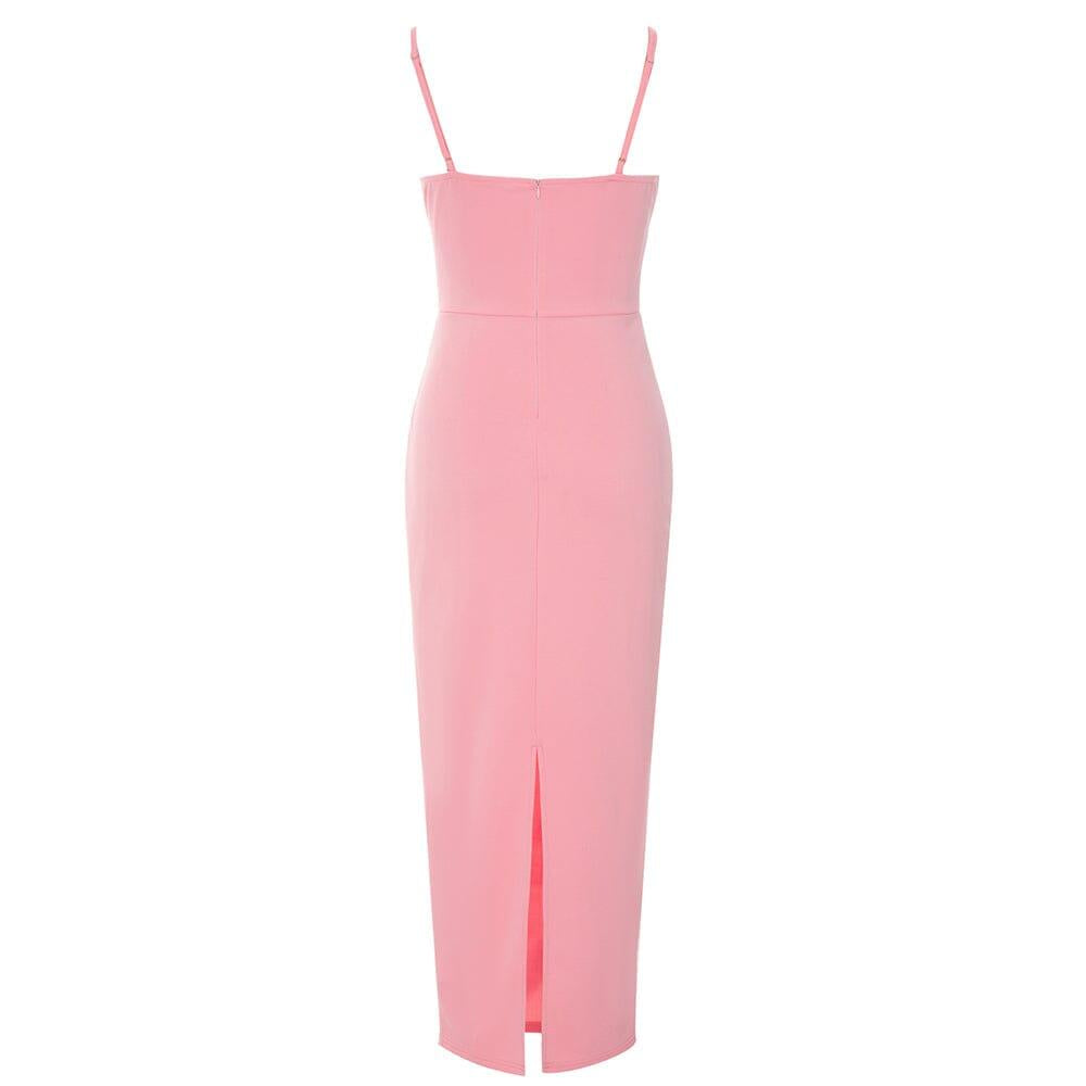 AIIZIE SATIN STRAPY SPLIT MIDI DRESS IN PINK - product image