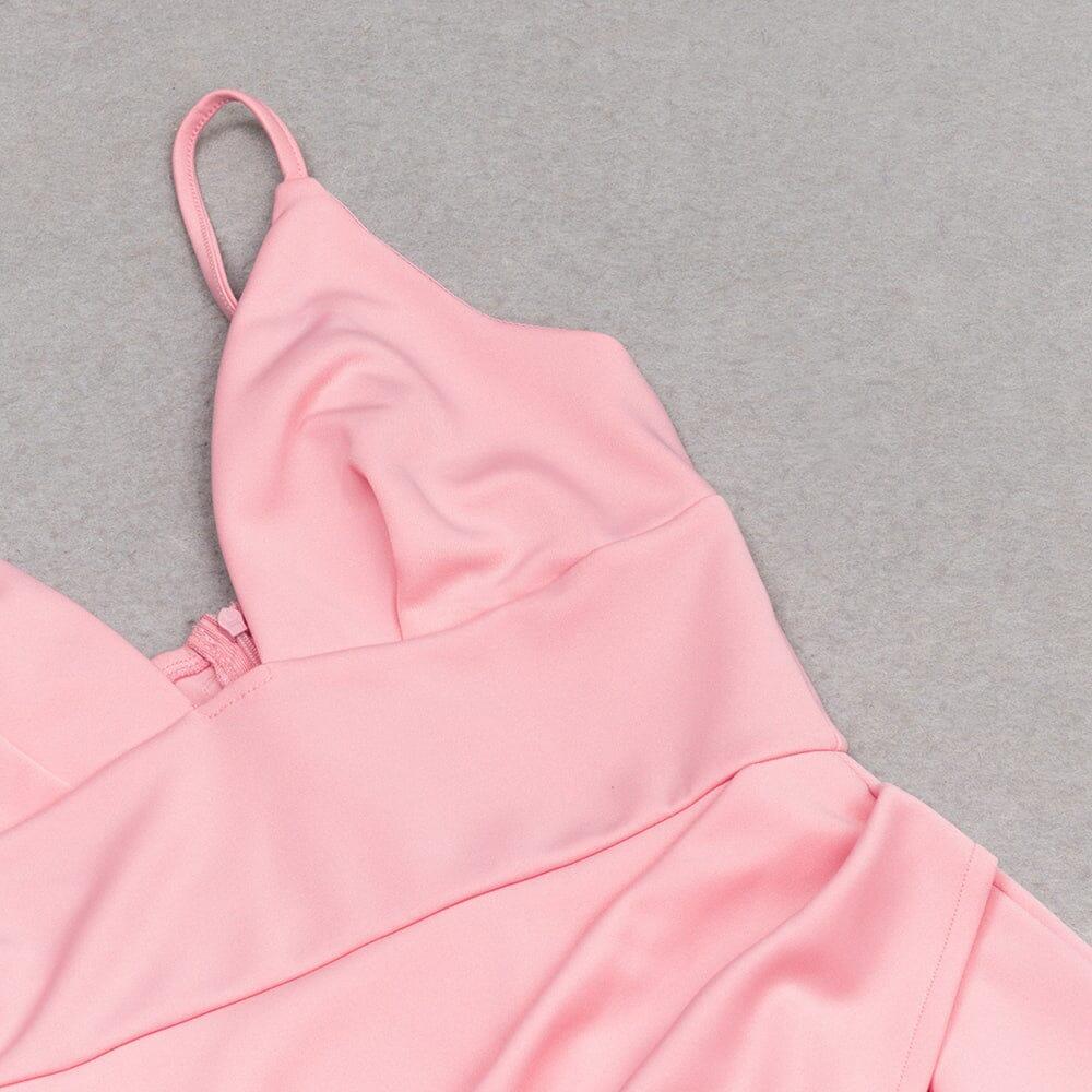 Satin Strapy Split Midi Dress in Pink