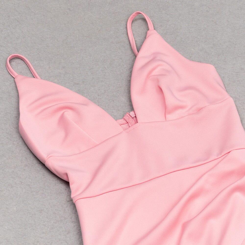 Satin Strapy Split Midi Dress in Pink